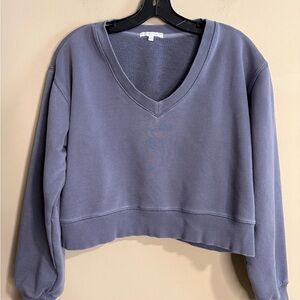 Z Supply Active Rally V-Neck Cropped Dusty Blue Sweatshirt size Small